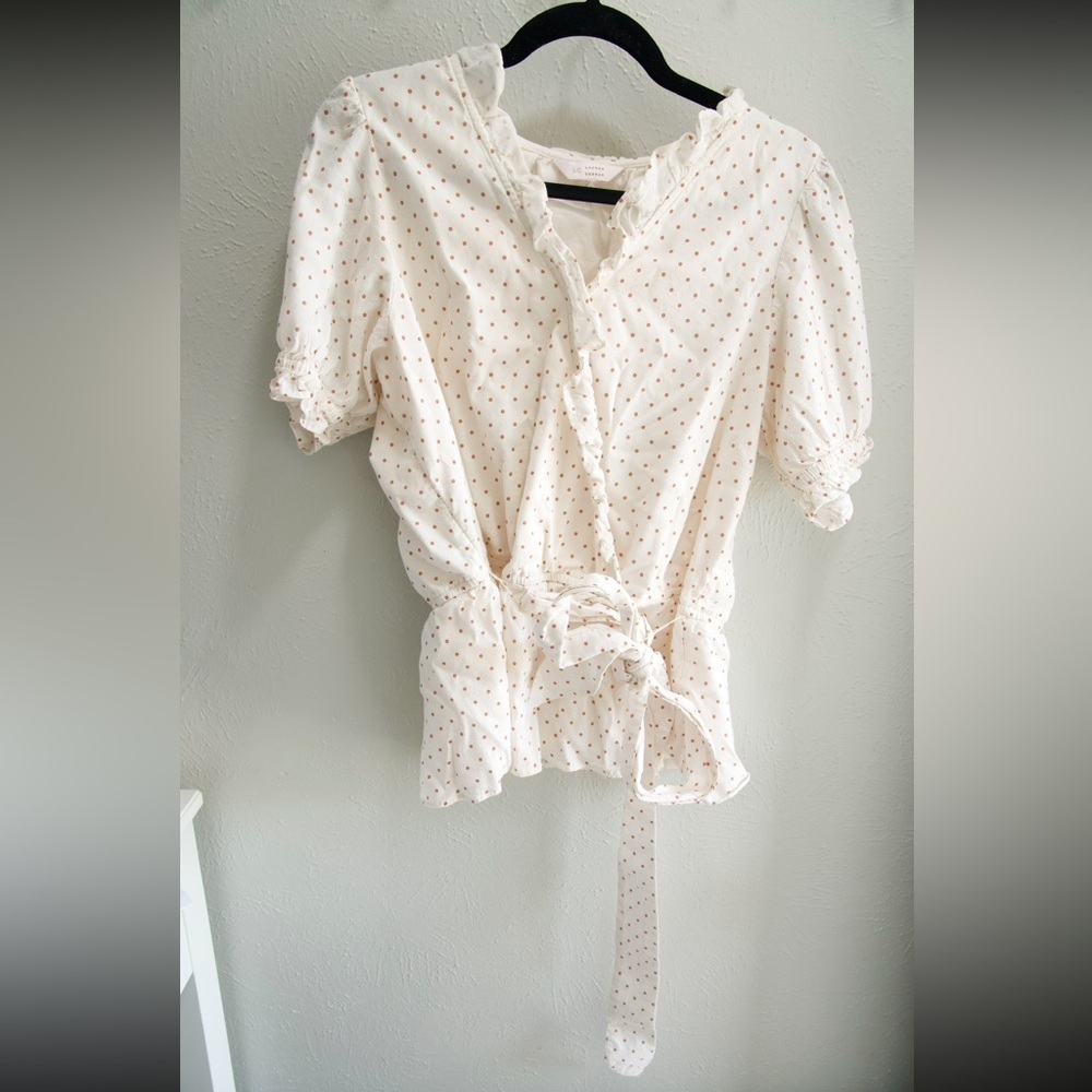 LC Lauren Conrad Cream Flutter Sleeve Tie Front Blouse
